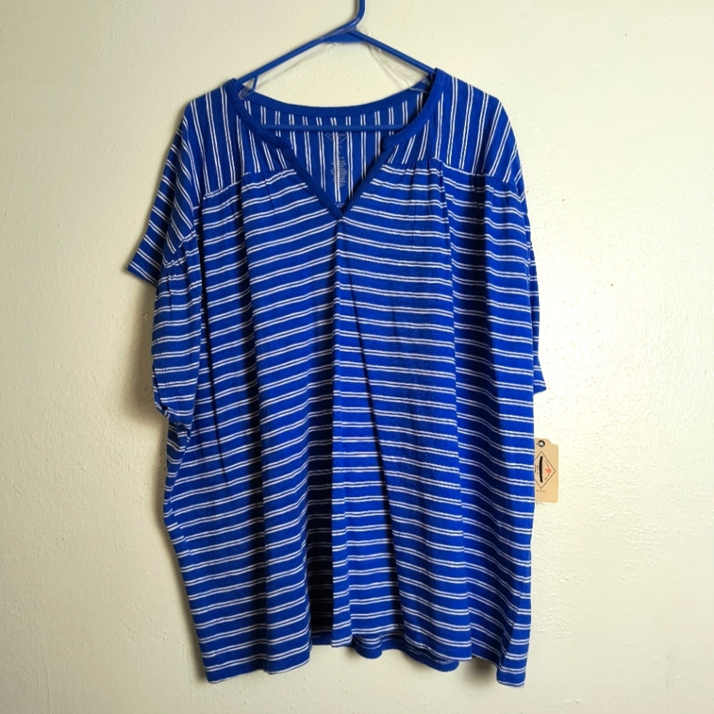 St John's Bay Blue Stripe Sizing Tee Top Size Available 1X/2X